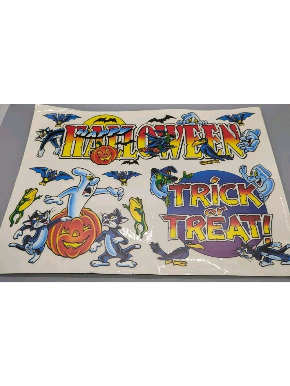 Vintage Halloween Window Clings Cats Pumpkin Trick Or Treat Ghosts